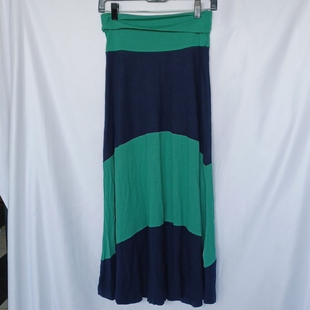 Gap Green Navy Blue Color-block Foldover Waist Long Maxi Skirt XS X-Small
